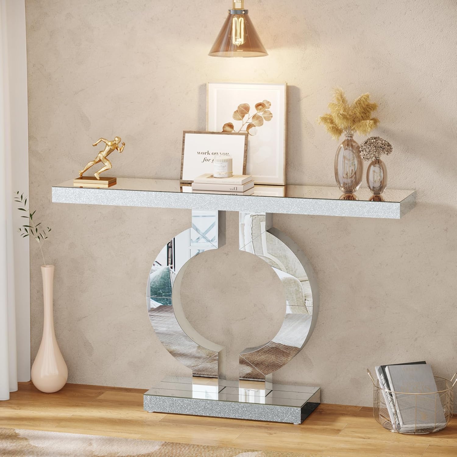 Desk Setup Minimalist - Tribesigns Mesa de console espelhada de